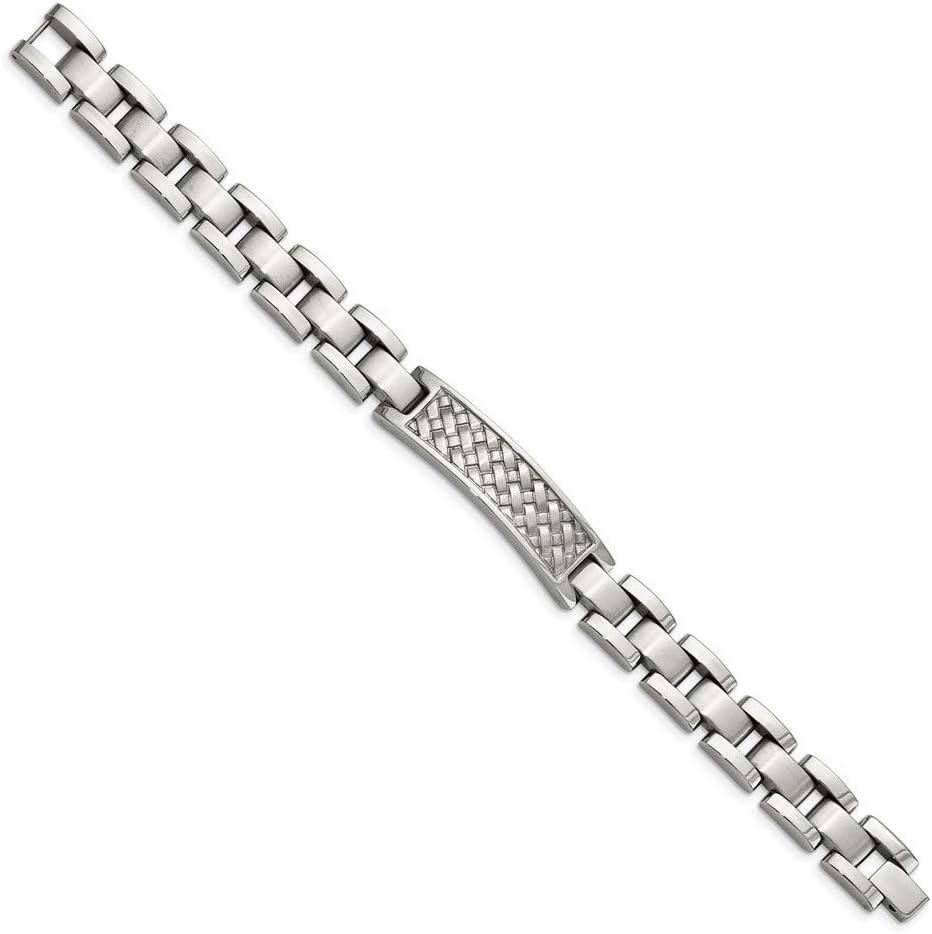 Real Stainless Steel Men's Brushed and Weaved Pattern ID Bracelet Engravable Identification Name Bar Tag 8.5"