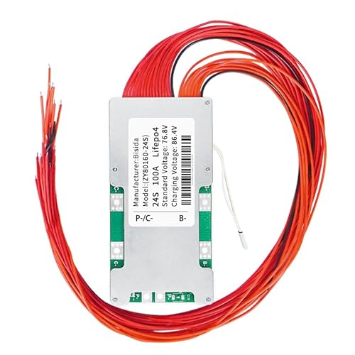 Bisida 24S BMS 76,8V 100A LiFePO4 PCB-Schutzplatine mit Balancerleitung und NTC, gemeinsamem Anschluss, zehn Schutzfunktionen, Lithium-Eisenphosphat-Batteriemanagementsystem, LiFePO4 BMS