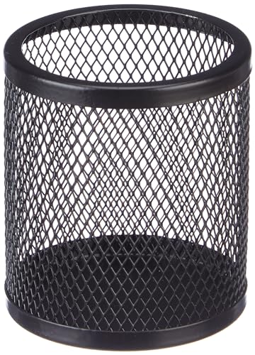 Image of amazon basics Metal Round Mesh Pen Stand & Pencil Holder | Table Desk Organizer for Home, Office | Black