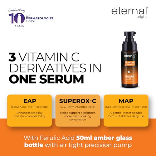 Image of Eternal Bright Vitamin C Serum | Stabilised 20% Vitamin C | Skin Brightening, Dark Spots & Anti-Aging | Air tight Pump | All Skin Types | 50ml
