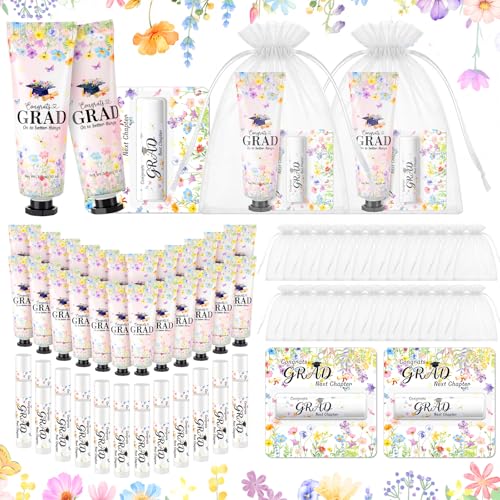 Heigble Graduation Party Favors, Class of 2026 Graduation Gifts Bulk 24 Set Lip Balm & Hand Cream & Gift Bag, Wildflower Grad Gift for College High School Graduates Students Guests Celebration