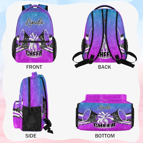 Custom Large Capacity Cheer Backpack for Women, 16 Inch Personalized Cheerleader Casual Shoulder Daypack Bag, Purple Magenta Glitter4