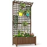 Outsunny Jardinera con Enrejado de Madera Exterior 90x45x183 cm Marrón