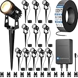 SUNVIE All-in-One LED Low Voltage Landscape Lighting Kit, 12-Pack Landscape Lights with Transformer 100FT Wire and Connectors, 3000K Waterproof Low Voltage Landscape Lights for Garden Yard House Tree
