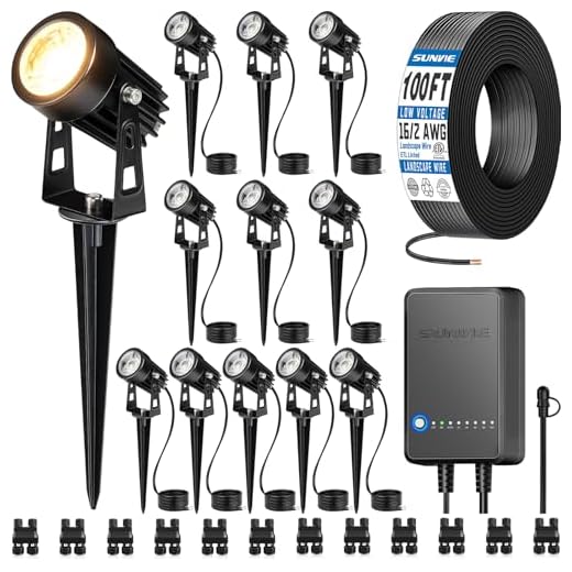 SUNVIE All-in-One LED Low Voltage Landscape Lighting Kit, 12-Pack Landscape Lights with Transformer 100FT Wire and Connectors, 3000K Waterproof Low Voltage Landscape Lights for Garden Yard House Tree