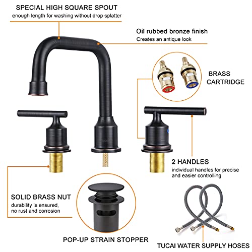 Wowow Oil Rubbed Bronze Bathroom Faucet Widespread Bathroom Sink Faucet 3 Holes Vanity Faucet 2 Handle Basin Faucet With Drain And Suplly Lines Retro #TOP5