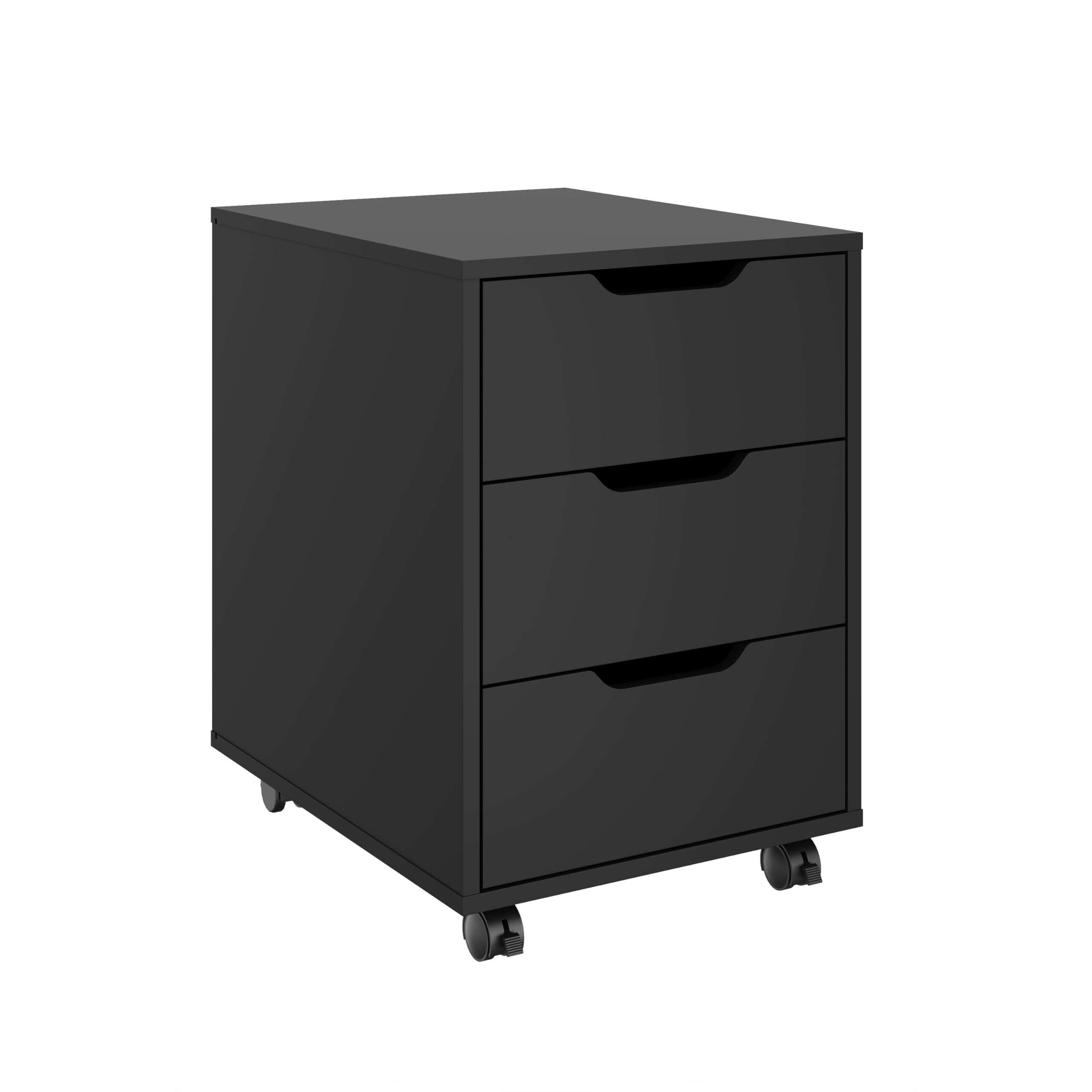 Panana 3 Drawers Office Mobile File Cabinet, Wooden Storage Unit with Caster Wheels Small Filing Cabinet Under Desk Drawer Storage Drawers on Wheels (Black)
