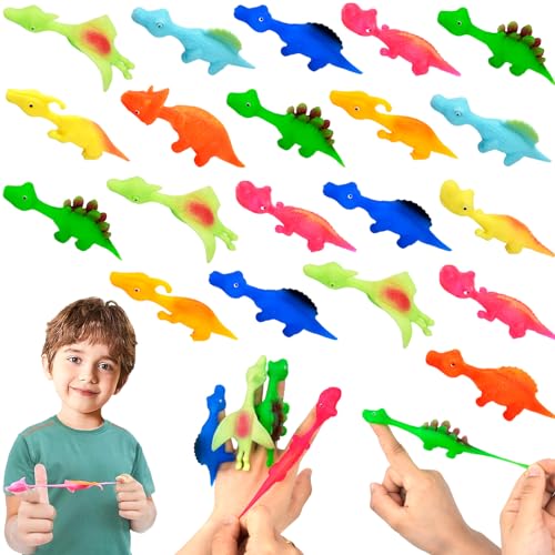 Jadyon Juguetes de Fiesta para Niños Juguete de Dinosaurio de Tirachinas Dedos, Juguetes de Dinosaurios Voladores de Caucho Divertidos Regalos para Niños y Niñas, Color Aleatorio (20 pcs)