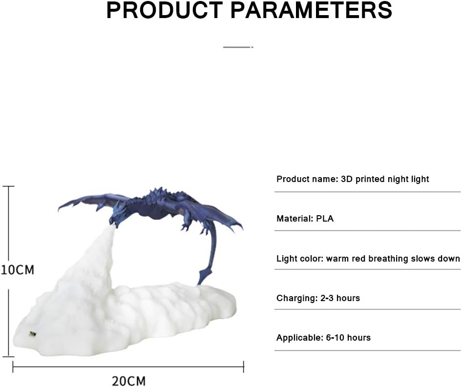 YChoice365 Creative Fire Breathing Dragon Lamps, 3D Printed Dragon Shape Night Light - Image 4