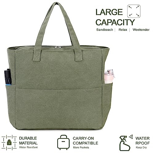 Image of LEDAOU Large Beach Tote Bag Women Waterproof Sandproof Zipper Beach Tote Bag for Pool Gym Grocery Travel with Wet Pocket | Waterproof