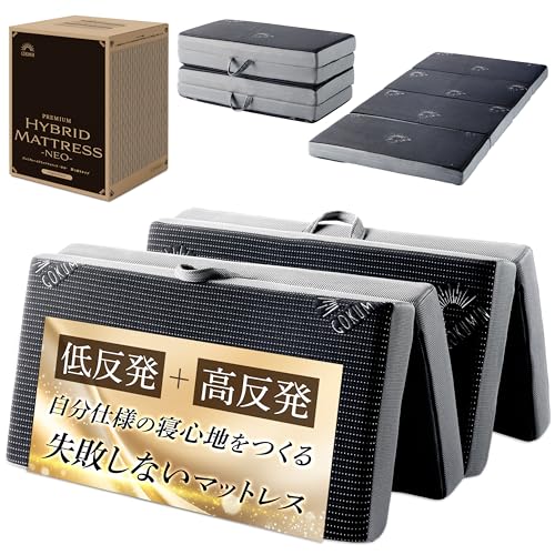 GOKUMIN マットレス 四つ折り 16通り 高反発 260N 低反発80N 2層 極厚10cm 折りたたみ ウレタン 竹炭配合 敷布団 寝心地が選べる 体圧分散 リバーシブル 一人暮らし 来客用 (シングル/ブラック) G-HY4の商品画像（Amazon）