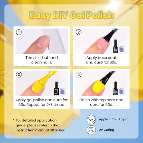 Image of Beetles Yellow Gel Nail Polish Set - Amalfi Holiday, 6 Colors Fall Gel Nail Polish Set, Soak Off UV LED Yellow Nails Art, Long-Lasting Manicure Salon DIY Home Holiday Nails Art