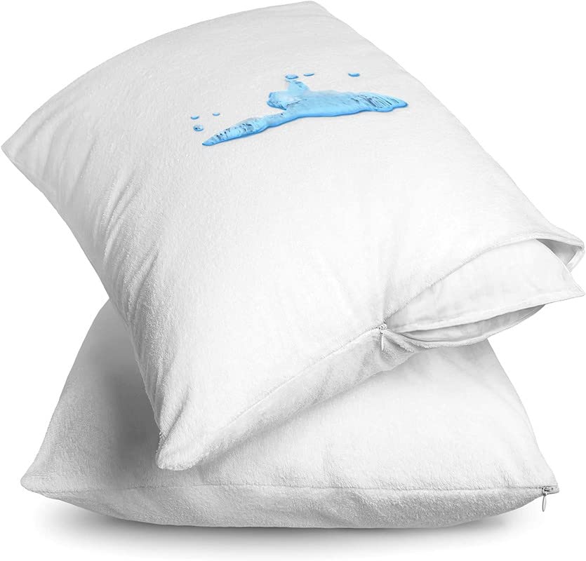 Image of Waterproof Zippered Pillow Encasement - White Pillow Protectors Terry Cotton - 12 x 16 Inch