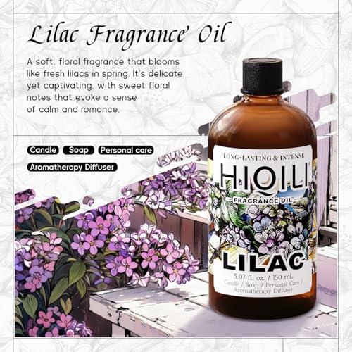 Image of HIQILI Lilac Fragrance Oil for Women Perfume Making - 5.07 Fl Oz | DIY Candle & Soap, Long-Lasting, Soft Floral Scents for Essential Oils Diffuser, Pet Safe, Graduated Dropper Included