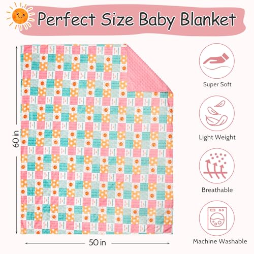Image of Baby Blanket for Girls, Super Soft Double Layer Mink Blankets with Dotted Backing, Sun Smile Toddler Newborn Nursery Bed Blanket, You are My Sunshine Print Throw Blanket, 50 X 60 Inches