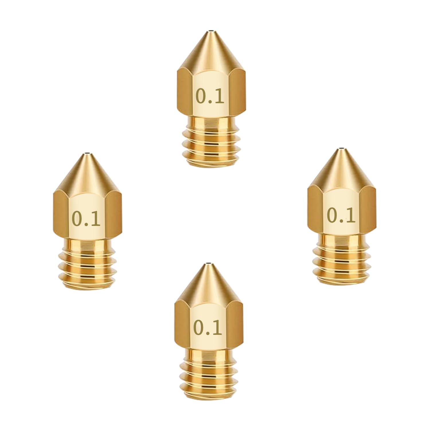 Aopin M6 1.75mm Extruders Nozzles 3D Printer 0.1mm / 0.004" Brass 3D Printer Extruders Nozzles 4 Pcs-image-0