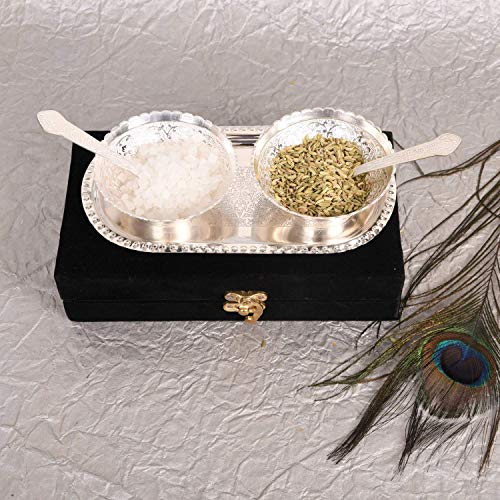 Juego de 5 cucharas chapadas en plata hechas a mano con bandeja, regalo de boda india, cuencos...