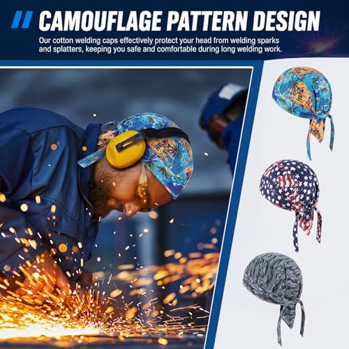 Image of Hercicy 3 Pcs Welding Doo Rag Welding Cap Flame Resistant Cotton Protective Welders Hat for Men Women's Welders Caps Mesh Inside Liner for Caps Electrician Gas Station (Camouflage)