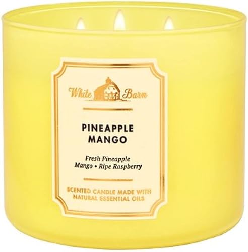 Bath and Body Works, vela blanca de 3 mechas con aceites esenciales, 14.5 onzas, aromas centrales 2021 (mango de piña)