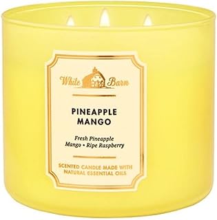 Bath and Body Works, White Barn 3-Wick Candle w/Essential Oils - 14.5 oz - 2021 Core Scents! (Pineapple Mango)