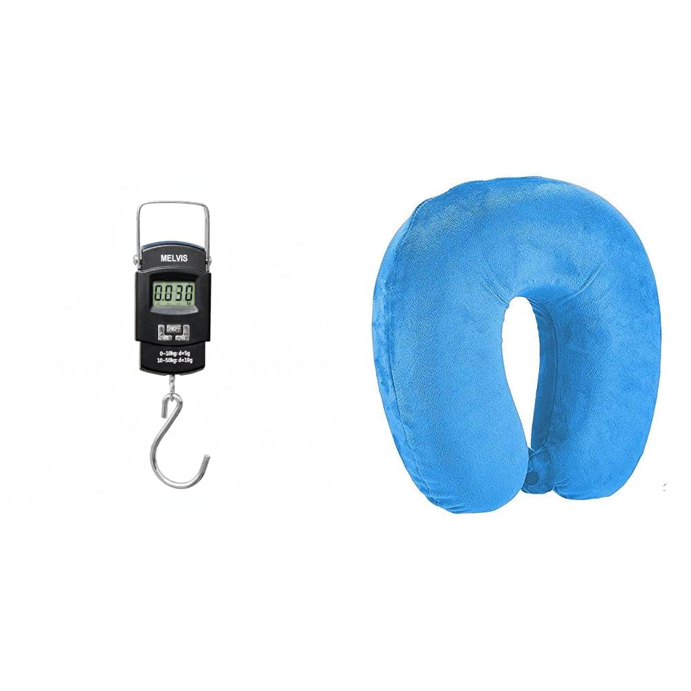 MELVIS Digital Luggage Scale, High Accuracy 50kg/110lb Portable Handheld Electronic Weight Scale + Premium Fabric Neck Pillow, Unisex U-Shaped Micro Fibre Soft Cushions Comfortable Head Rest-image-8