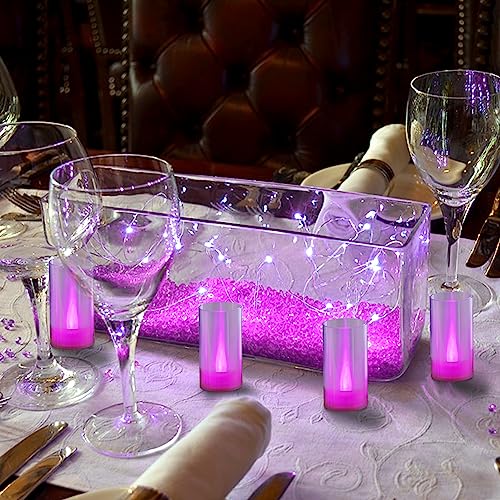 Image of Lanker Flameless Candles, Battery Operated LED Pillar D1.5 x H3 inch, Steady Pink Long Flame-Effect Light, Romantic Electronic Fake Votive Candles for Party, Halloween, Set of 12 (Pink)