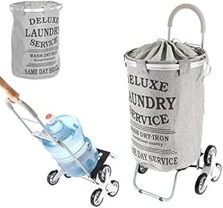 dbest products Stair Climber Laundry Trolley Dolly, Grey Laundry Bag Hamper Basket cart with wheels sorter