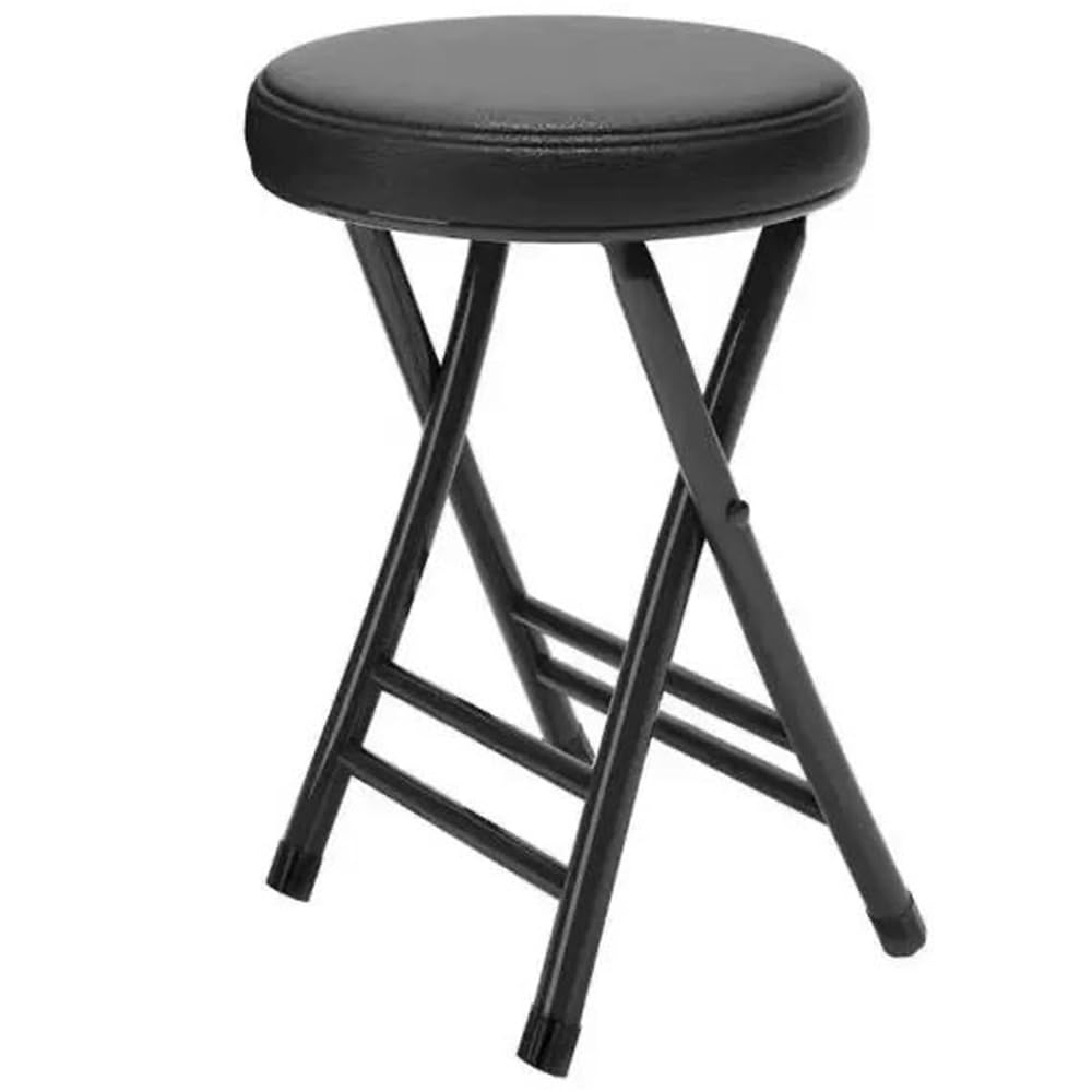 Taburete Plegable Acolchado de Cuero Negro Minimalista, Capacidad de 330 Libras, 20 Pulgadas de Altura, Redondo, Taburete de Cocina y Comedor