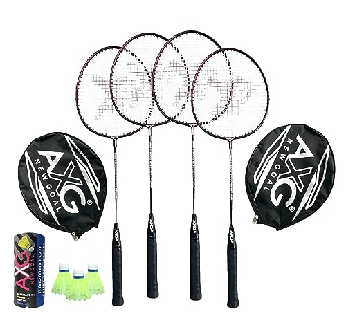 Image of AXG Scratch Resistant A-2000 Badminton Racquets Set of 4 with 3 Plastic Shuttles Badminton Kit (Maroon)