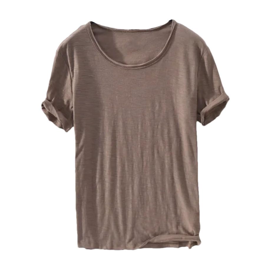 Vintage Raw-Edge T-Shirt for Men, 100% Cotton Lightweight Slim-Fit O-Neck Casual Basic Top