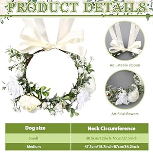 2 Pcs Dog Flower Collar Wedding and Leash Set Pearls for Dogs 120 cm 4 ft Pearls Beaded Dog Leash Dog Collar Bows for Wedding Adjustable for Medium Dogs Floral Collars Pet (Small)