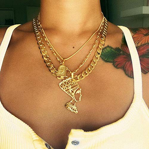 Acedre Gothic Layered African Map Necklaces Gold Choker Necklace Chain Rave Party Queen of Egypt Necklaces Jewelry Accessories for Women and Girls