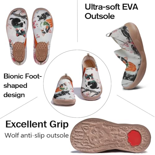 Women's Fashion Sneaker Ladies Travel Shoes Cat Painted Knit Slip On Loafers3