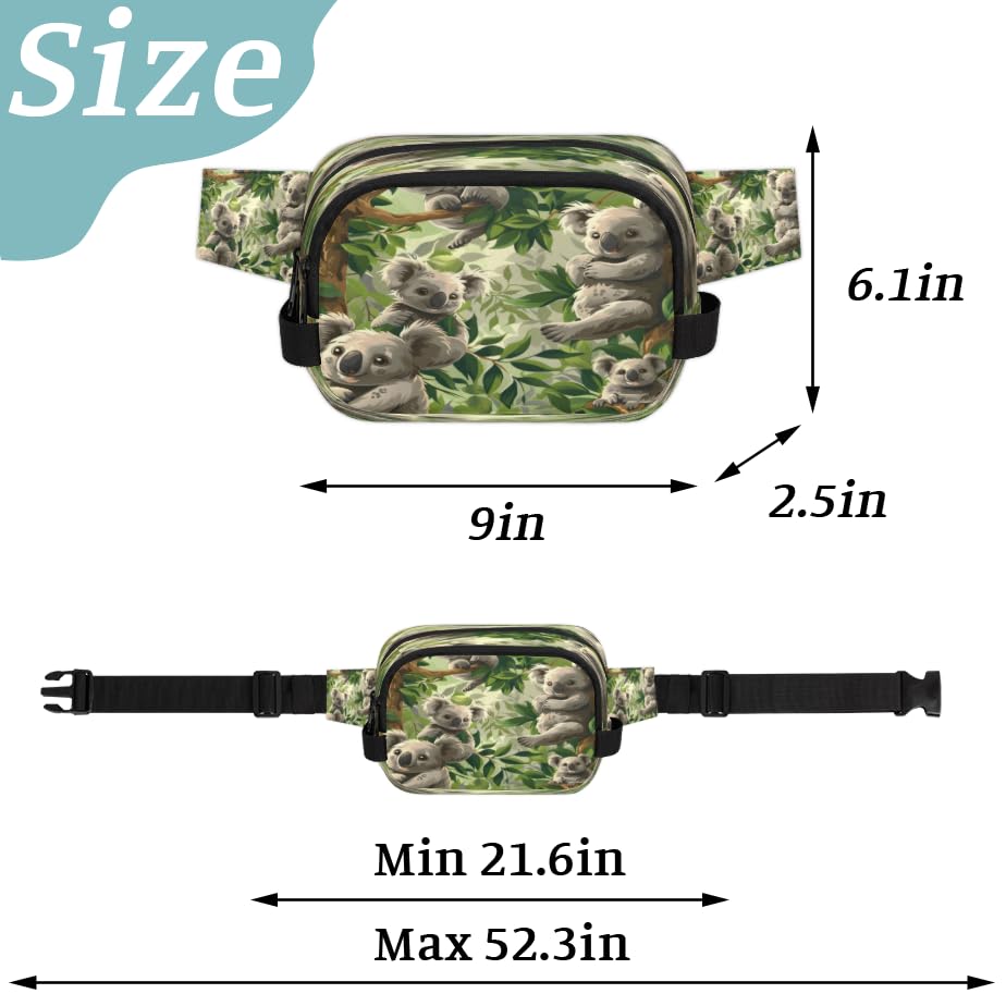 Watercolour Tree Branch Cute Koala Waterproof Fanny Pack for Women Men Adjustable Waist Bag with Double Zipper Pockets Lightweight Square Hip Pack for Running Travel Hiking Workout Cycling