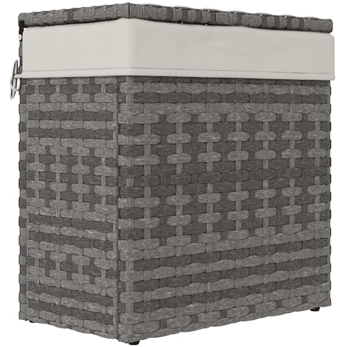 Outsunny Baule da Giardino in Rattan PE, Cassapanca da Esterno con Piedini Antiscivolo e Rivestimento Interno in Tessuto Impermeabile, 57x34x62cm, Grigio e Beige