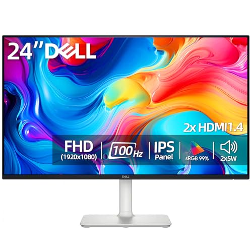 Image of Dell 24 inch Monitor, FHD 1080p, 100Hz, IPS Panel, LED Display, sRGB 99%, 1500:1 Contrast Ratio, Anti-Glare, VESA, Speakers, 2 X HDMI 1.4, Tilt Adjustable, White