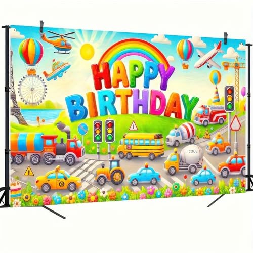 Image of BlissYard Car Birthday Backdrop 70x43 Inch Transportation Party Decor | Transportation Birthday Decorations Truck Backdrop Boys Birthday Party Decorations Photography Supplies