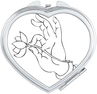Culture Hand Lotus Line Drawing Pattern Mirror Travel Magnification Portable Handheld Pocket Makeup