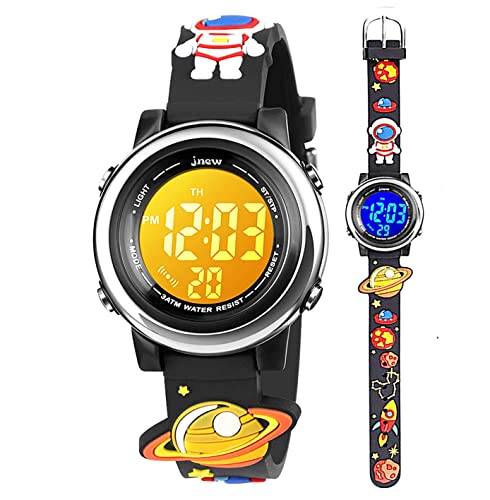 Anloo Toddler Kids Digital Watches for Girls Boys,3D Cute Cartoon 7 Color Lights Waterproof Sport Electronic Wrist Watch with Alarm Stopwatch for 3-10 Year Children(Astronaut-Black)