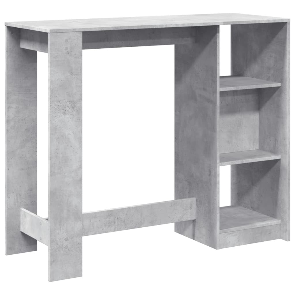Bartisch Mit Regal Betongrau 124x46x103,5 cm Holzwerkstoff | 4 Fächer Stauraum, Pflegeleicht, Feuchtes Tuch Reinigung, Für Küche Wohnzimmer