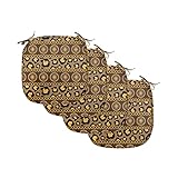 Ambesonne African Chair Seating Cushion Set of 4, Traditional Ornament Striped Pattern Leopard Skin Art, Seat Pads for Office with Anti-Slip Backing, 16'x16', Umber Brown Marigold