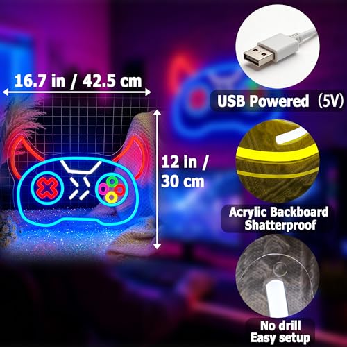 Image of Demon Game Neon Sign for Wall Decor Light Up Sign Led Signs for Game Room Party Home Wall Decor USB Powered