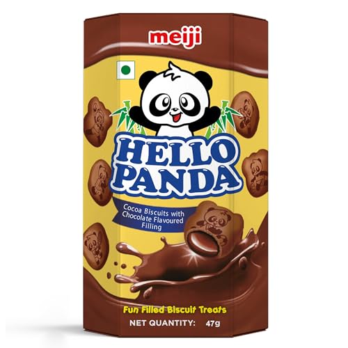 Image of meiji Hello Panda Cocoa Biscuits With Chocolate Flavoured Filling| Bite Sized Cocoa Biscuits Filled With Chocolate Flavoured Cream (Pack Of 10-500Gm)
