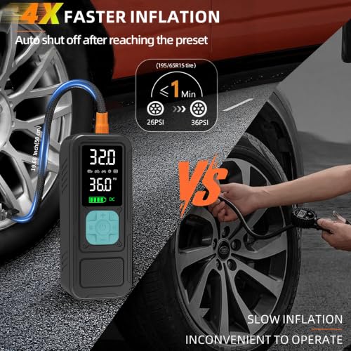 Image of Y34 Tire Inflator Portable Air Compressor,4X Faster Inflation,10000mAh Cordless /12V DC 150PSI Air Pump for Car Tires with Digital Pressure Gauge /LED Light for Car,Motorcycle,Bike,Ball