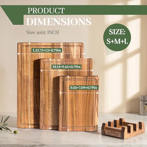 Tablas de cortar para cocina con soporte de madera, set de 3 miniatura 2