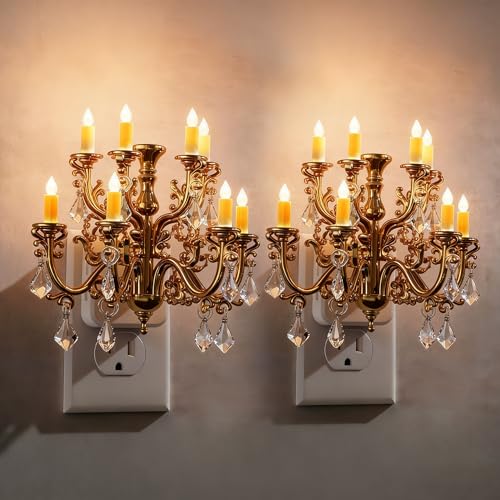 Image of JandCase Night Lights Plug Into Wall,2 Pack Dimmable Night Light | Warm White & Flame Effect Pendant Night Light, Dusk to Dawn Sensor, 180 Rotatable Plug,for Home Bedroom Christmas Decor