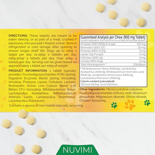 NUVIMI Probiotika für Hunde – 120 Probiotika- und Präbiotika-Tabletten für Hunde mit Hühnergeschmack – Stärkung des Immunsystems und Unterstützung der Verdauung – Vorrat für 1–4 Monate