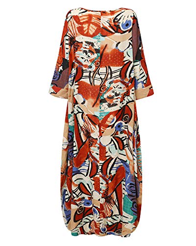 Image of Celmia Autumn Solid Loose Long Maxi Dress Cotton Caftan