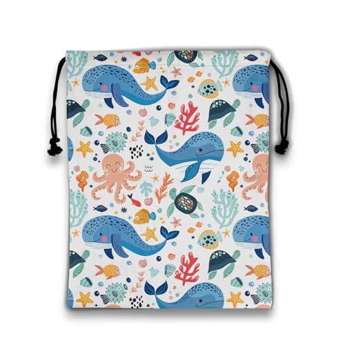 Image of Cartoon Whale Gymnastics Grip Bags Blue Small Drawstring Gym Bag for Gymnasts Dancer Holding