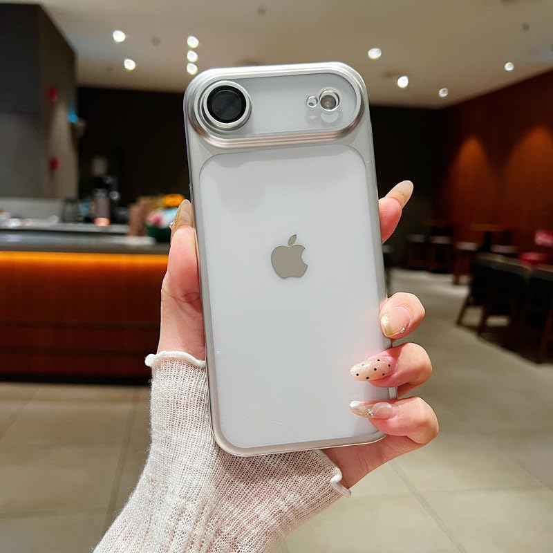 Image of LuxuryKase Hybrid Frosted Clear Case for iPhone Air | Matte Hard Back Cover | Metallic Frame | Shockproof Slim Design | Anti-Fingerprint | in-Built Camera Lens Protection - Silver
